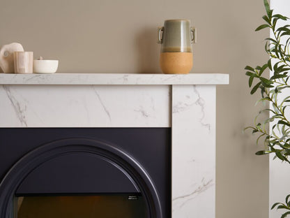 Adam Burlington Electric Fireplace Suite in White Carrara Marble Effect, 44 Inch