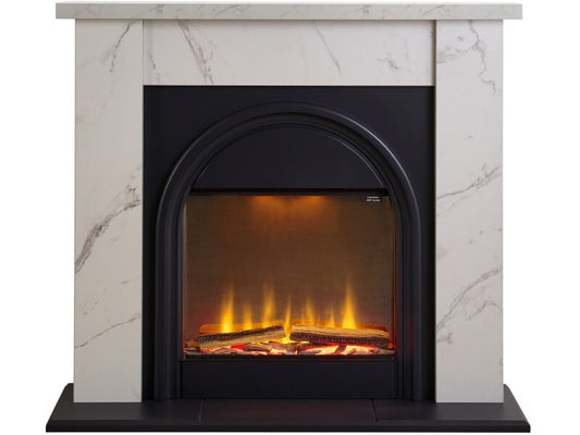 Adam Burlington Electric Fireplace Suite in White Carrara Marble Effect, 44 Inch