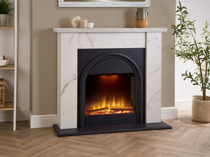 Adam Burlington Electric Fireplace Suite in White Carrara Marble Effect, 44 Inch