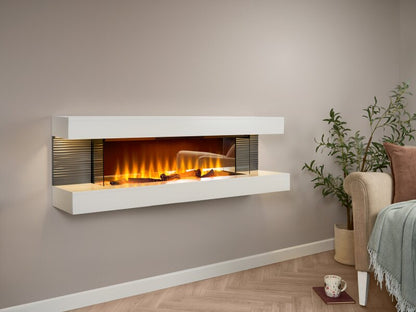 Sureflame WM-9332 XL Electric Wall Fireplace Suite with Downlights & Remote in Pure White