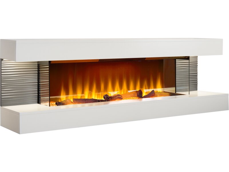 Sureflame WM-9332 XL Electric Wall Fireplace Suite with Downlights & Remote in Pure White