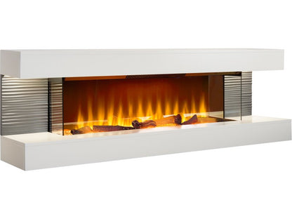 Sureflame WM-9332 XL Electric Wall Fireplace Suite with Downlights & Remote in Pure White