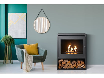 OKO S6 Bio Ethanol Stove with Log Storage in Charcoal Grey