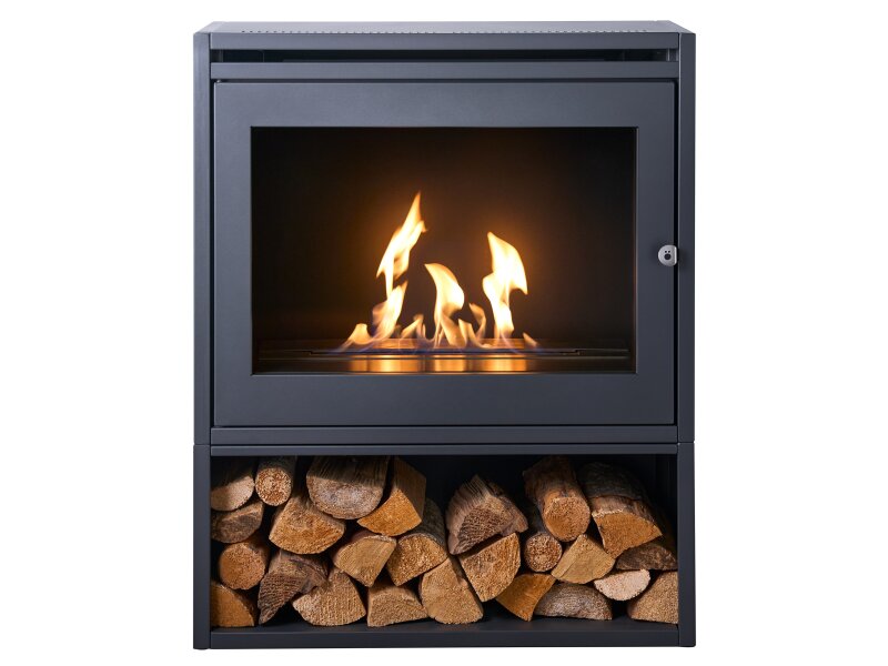 OKO S6 Bio Ethanol Stove with Log Storage in Charcoal Grey