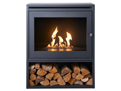 OKO S6 Bio Ethanol Stove with Log Storage in Charcoal Grey