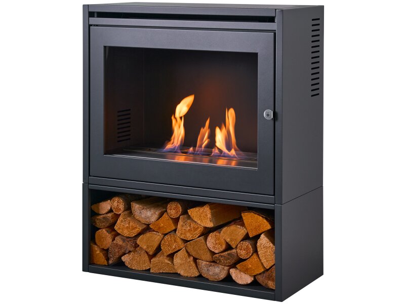 OKO S6 Bio Ethanol Stove with Log Storage in Charcoal Grey