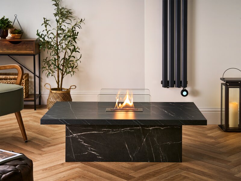 Acantha Castellon Bio Ethanol Coffee Table in Black Marble Effect