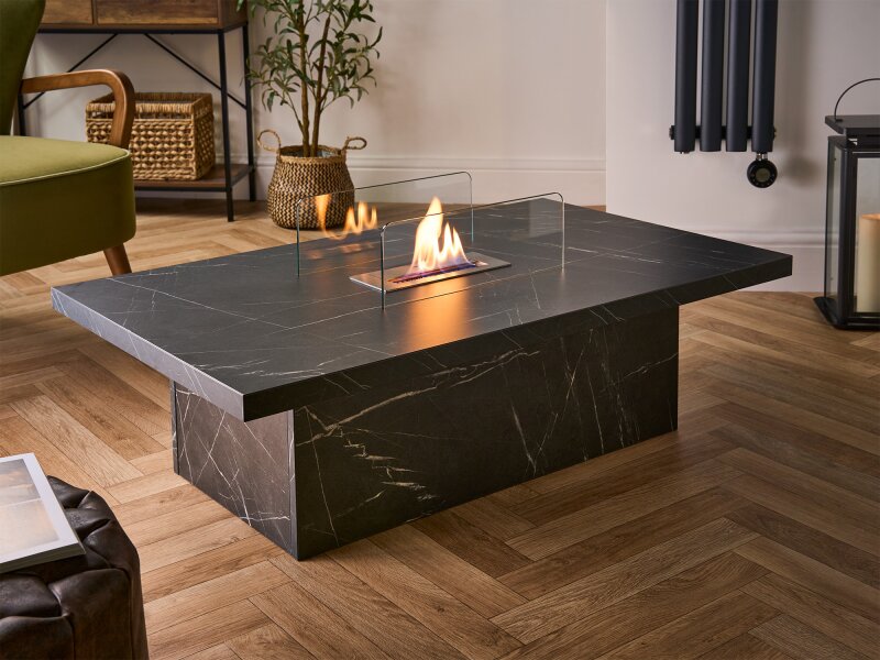 Acantha Castellon Bio Ethanol Coffee Table in Black Marble Effect