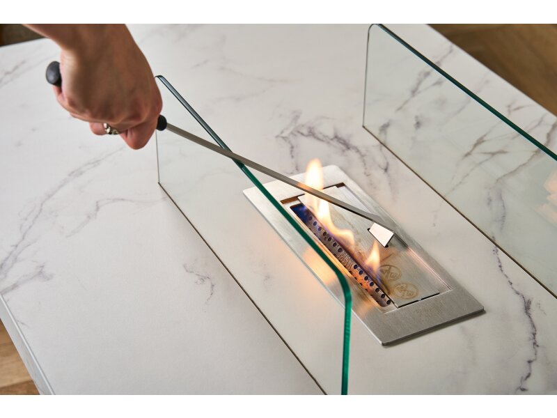 Acantha Castellon Bio Ethanol Coffee Table in White Marble Effect