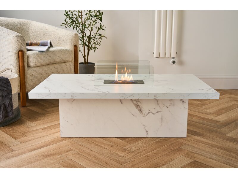 Acantha Castellon Bio Ethanol Coffee Table in White Marble Effect