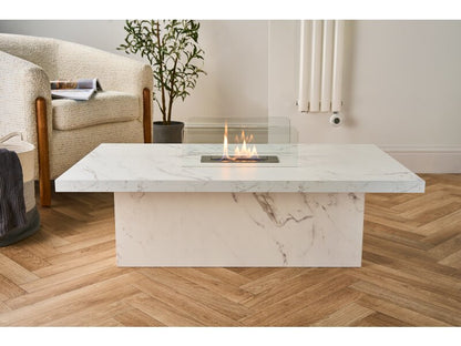 Acantha Castellon Bio Ethanol Coffee Table in White Marble Effect