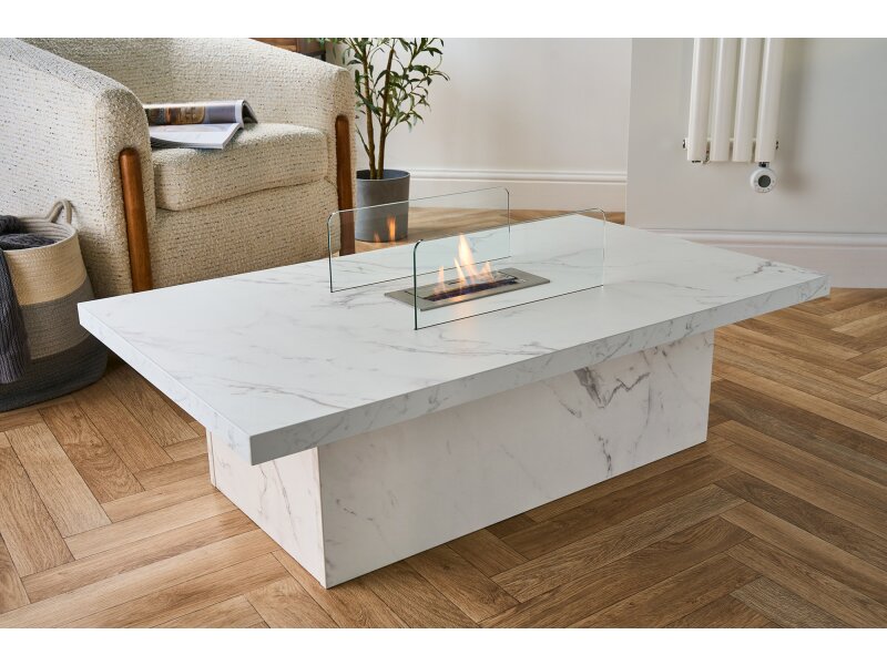 Acantha Castellon Bio Ethanol Coffee Table in White Marble Effect