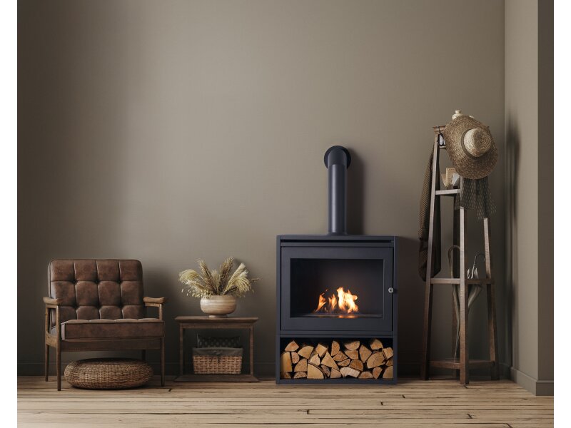 OKO Tall Angled Decorative Metal Stove Pipe in Charcoal Grey