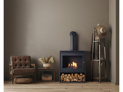 OKO Tall Angled Decorative Metal Stove Pipe in Charcoal Grey