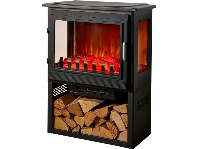 Sureflame Marlow 3-Sided Electric Stove with Log Storage in Black