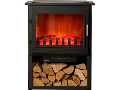 Sureflame Marlow 3-Sided Electric Stove with Log Storage in Black