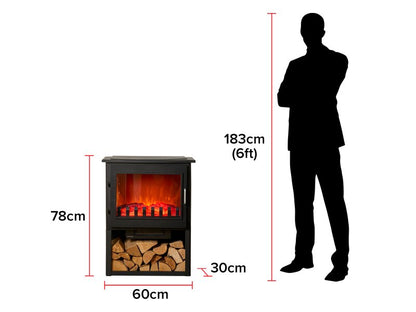 Sureflame Marlow 3-Sided Electric Stove with Log Storage in Black