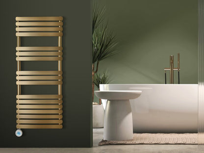 Eden Rovente 1200W Electric Towel Radiator in Brushed Brass with Smart WiFi Control, 1200 x 500mm