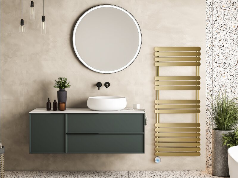 Eden Rovente 1200W Electric Towel Radiator in Brushed Brass with Smart WiFi Control, 1200 x 500mm