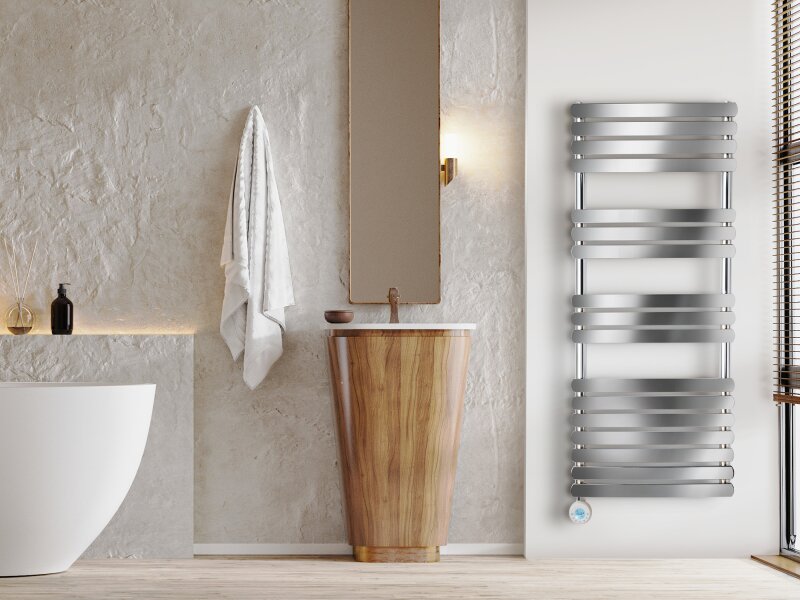 Eden Rovente 1200W Electric Towel Radiator in Chrome with Smart WiFi Control, 1200 x 500mm