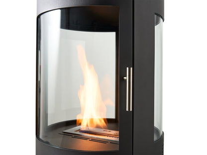 OKO S7 Bio Ethanol Panoramic Stove w Log Storage in Charcoal Grey