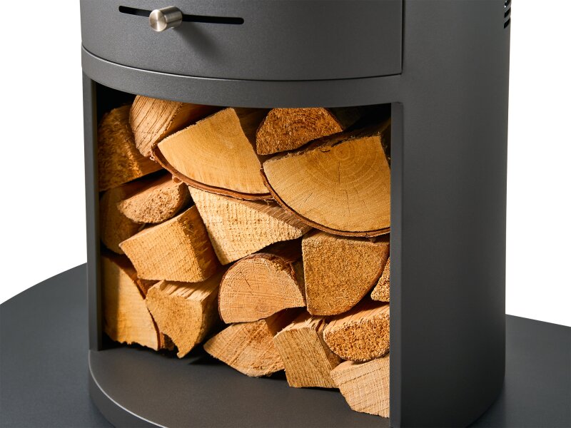 OKO S7 Bio Ethanol Panoramic Stove w Log Storage in Charcoal Grey