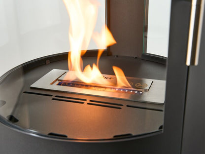 OKO S7 Bio Ethanol Panoramic Stove w Log Storage in Charcoal Grey