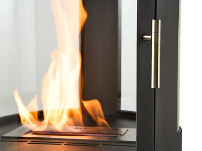 OKO S7 Bio Ethanol Panoramic Stove w Log Storage in Charcoal Grey