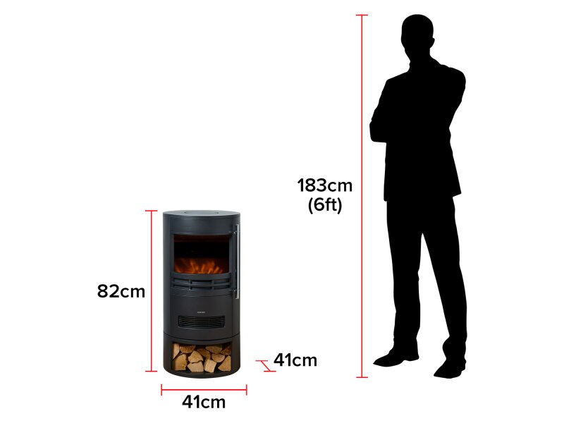 Sureflame Dunston Round Stove with Log Storage in Black