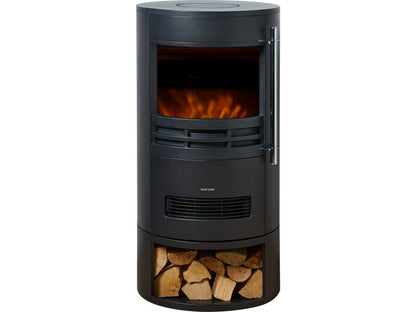 Sureflame Dunston Round Stove with Log Storage in Black