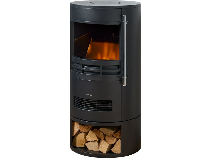 Sureflame Dunston Round Stove with Log Storage in Black