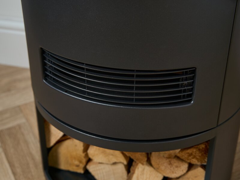 Sureflame Dunston Round Stove with Log Storage in Black