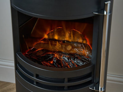 Sureflame Dunston Round Stove with Log Storage in Black