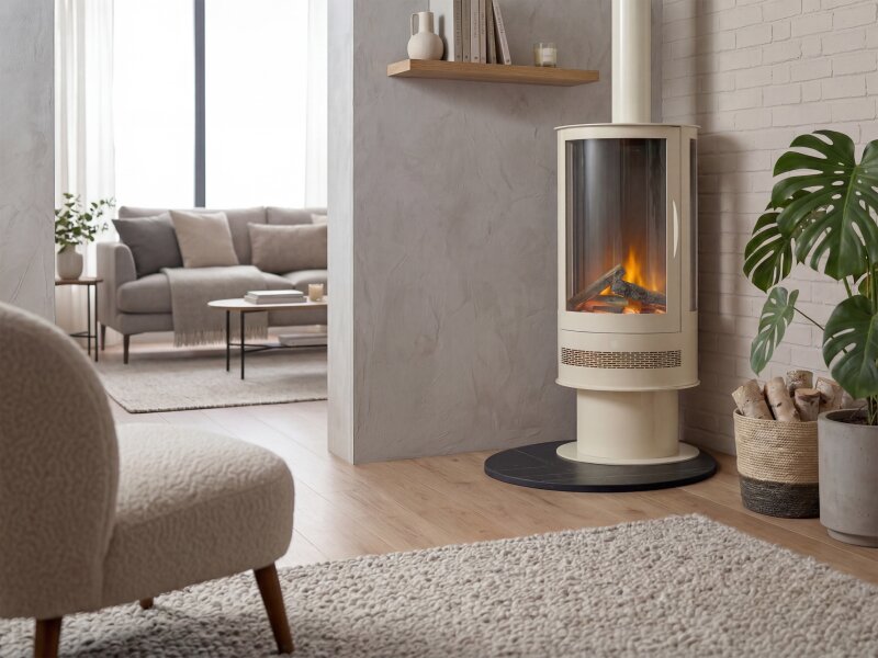 Acantha Orbit Cylinder Electric Stove with Remote in Cream 11382