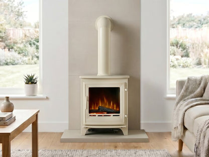 Acantha Tall Angled Decorative Metal Stove Pipe - Cream