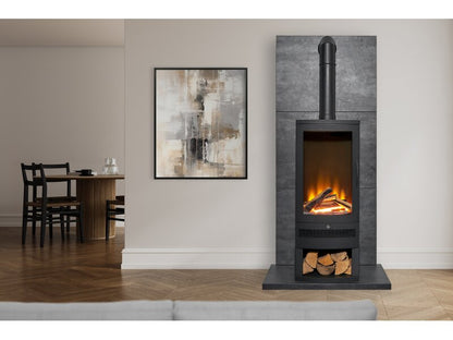 Acantha Horizon Electric Stove with Log Storage in Black