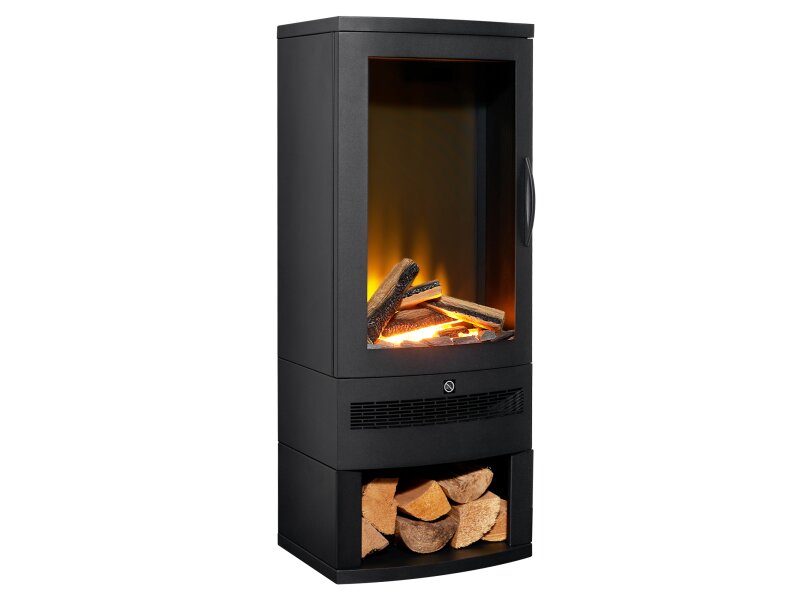 Acantha Horizon Electric Stove with Log Storage in Black