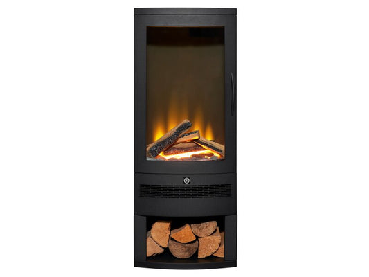 Acantha Horizon Electric Stove with Log Storage in Black