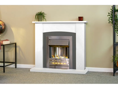 Adam Holden Fireplace in Pure White & Grey/White with Helios Electric Fire in Brushed Steel, 39 Inch