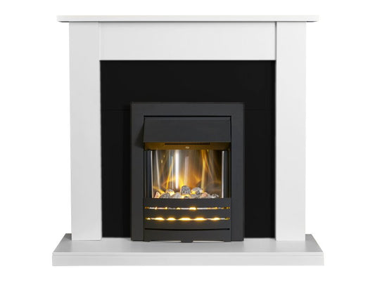 Adam Sutton Fireplace in Pure White & Black with Helios Electric Fire in Black, 43 Inch