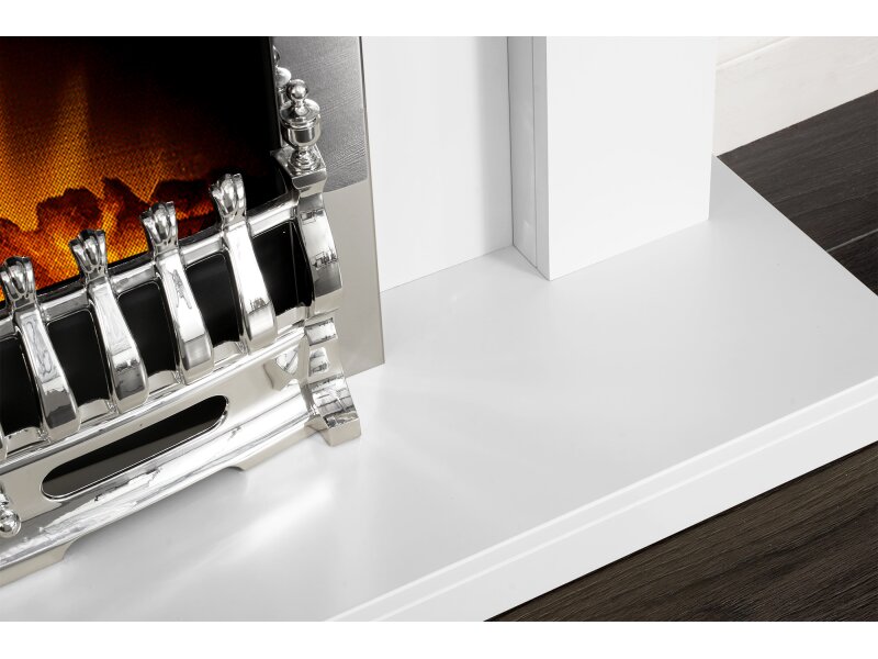 Adam Sutton Fireplace Pure White & Black w Blenheim Electric Fire Chrome, 43 Inch