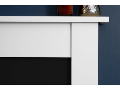 Adam Sutton Fireplace in Pure White & Black with Helios Electric Fire in Brushed Steel, 43 Inch