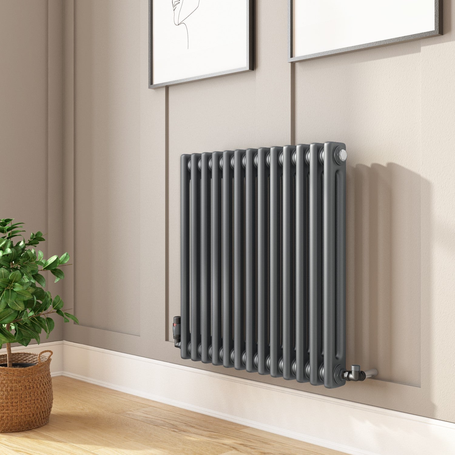 Fireplace Frame Radiator Anthracite Horizontal 2 Column Traditional Radiator 600 x 605mm - Namb ...
