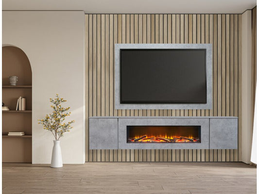Acantha Orion Electric Floating Media Wall Suite with TV Backboard in Concrete Effect, 100 Inch