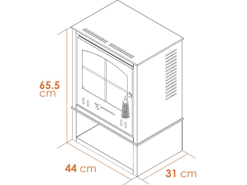 OKO S2 Stove with Log Storage Dimensions