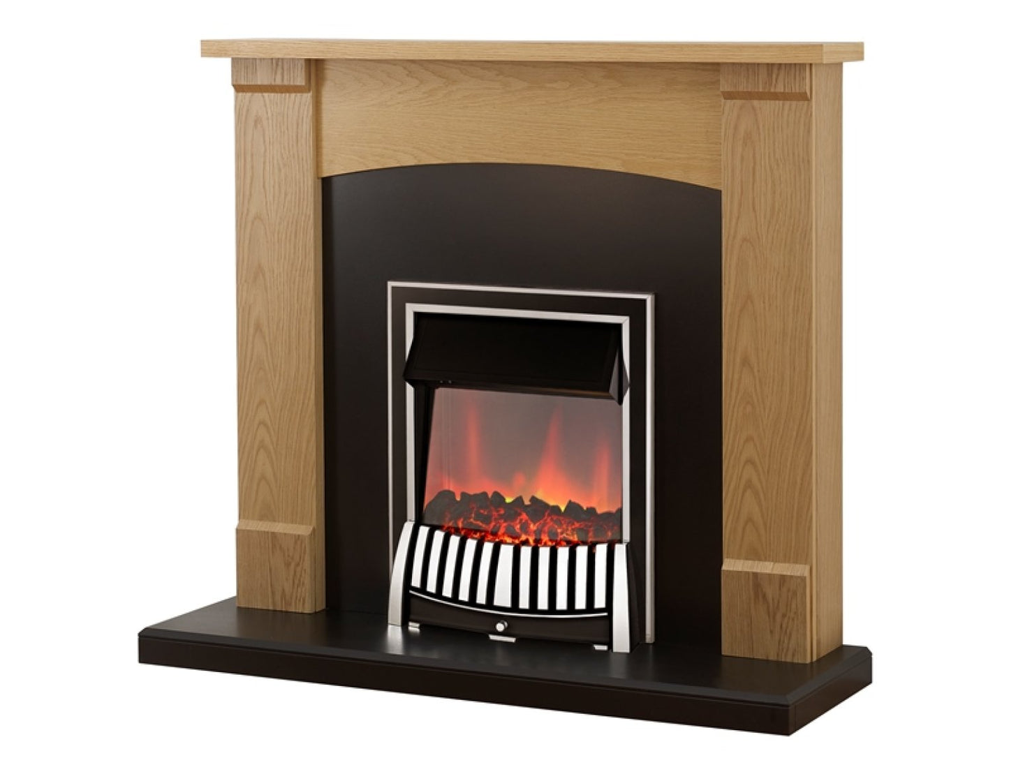 Adam Lonsdale Fireplace Suite in Oak with Elan Electric Fire in Chrome, 48 Inch