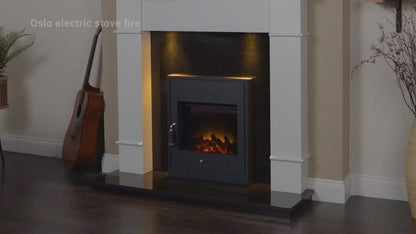 Adam Lomond Fireplace Suite Pure White + Oslo Electric Fire Black, 39"