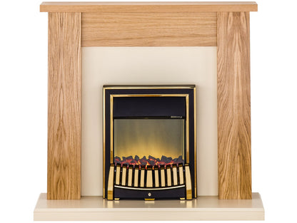 Adam New England Fireplace Suite in Oak with Elan Electric Fire in Brass, 48 Inch