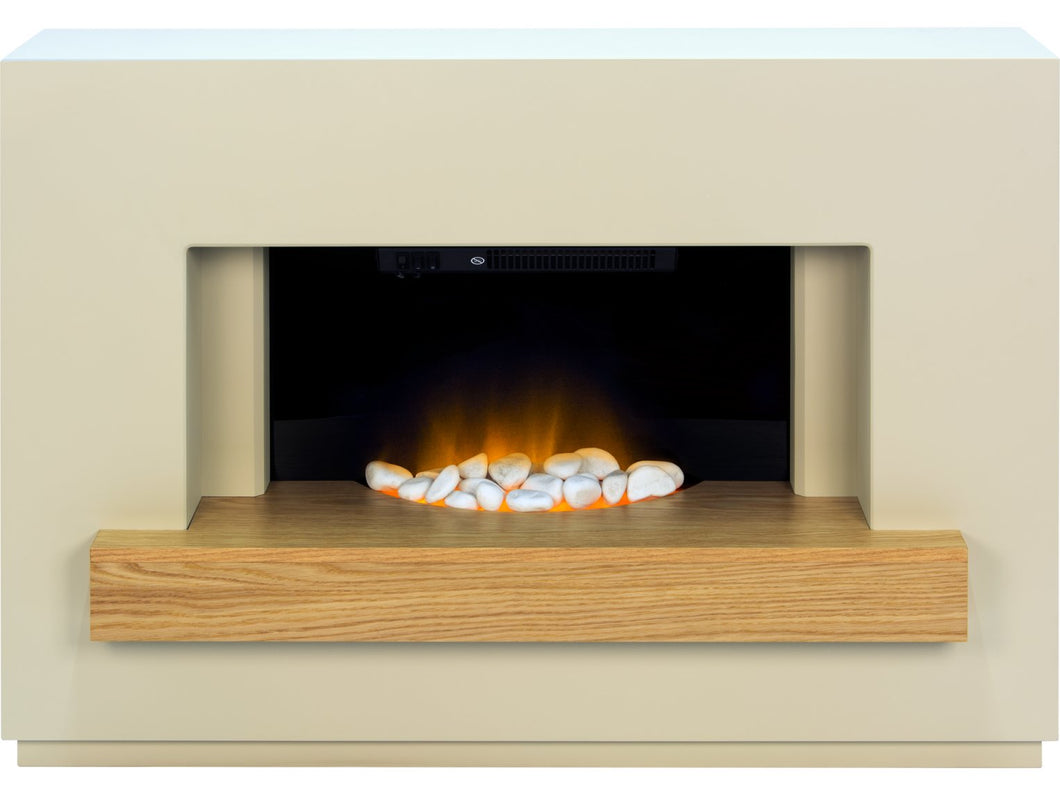 Adam Sambro Fireplace Suite in Stone Effect with Oak Shelf, 46 Inch