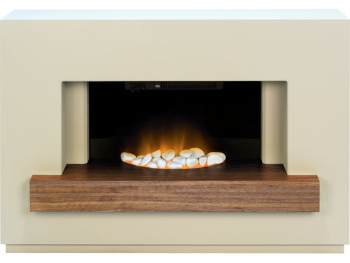 Adam Sambro Fireplace Suite in Stone Effect with Walnut Shelf, 46 Inch